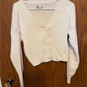 Hollister white Cream Cable-Knit V-Neck Button Cardigan